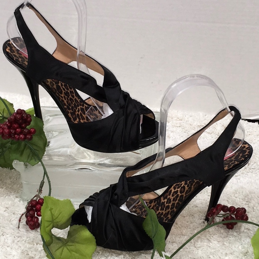 Betsy Johnson black satin platform heels